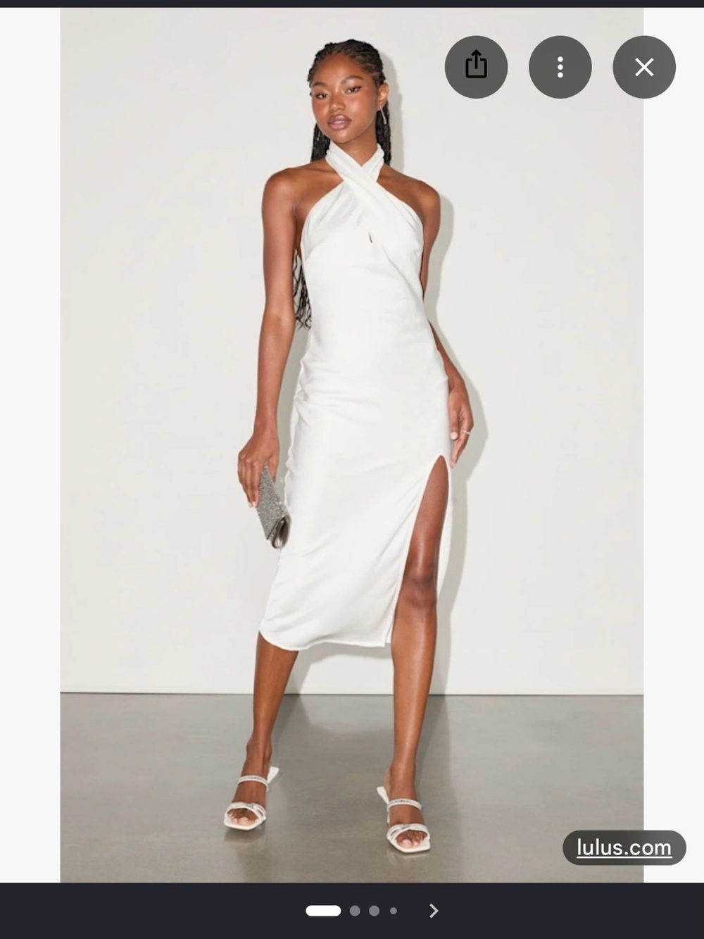 Lulu's White Halter Midi Dress with Side Slit